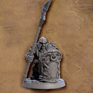 Female Dwarf Fighter Cleric with Halberd & Tower Shield | 28mm, 32mm, 54mm, 75mm Scale Miniature | Dungeons and Dragons | Artisan Guild