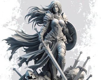 Female Paladin Miniature | Holy Knight Warrior | Resin 28mm 32mm 54mm 75mm 100mm | DnD Pathfinder