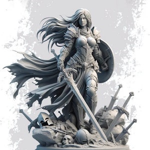Miniatura de Paladín Femenina / Guerrera Caballera Sagrada / Resina 28 mm 32 mm 54 mm 75 mm 100 mm / DnD Pathfinder
