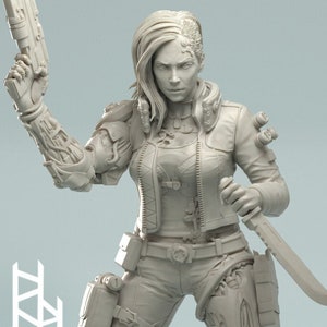 Female Cyberpunk Mercenary | 28mm, 32mm, 50mm, 75mm, 100mm | Sci-Fi miniatures | Fan Art | 3DArtguy