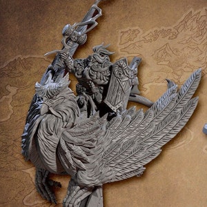 Fighter Dwarf King mounted on Gryphon with Hammer and Shield | 28mm, 32mm, 54mm Scale Miniature | Dungeons and Dragons | Artisan Guild