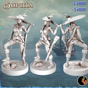 Sexy Female Pinup Swashbuckler Fighter Pirate Gunslinger | 28mm, 32mm, 75mm Scale | Dungeons and Dragons 5e Miniatures | DnD Mini |