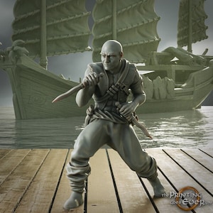 Swashbuckler Pirate Rogue Two daggers | Sea encounter | 28mm, 32mm,54mm,75mm,100mm Scales | Player Character D&D 5e Pathfinder Figurine