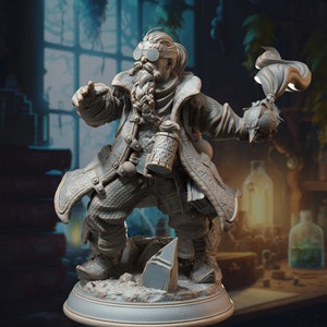 Dwarf Alchemist Artificer | Miniature | 28mm, 32mm, 54mm, 75mm Scales | Pathfinder Figure | DnD | Figurine unpainted |