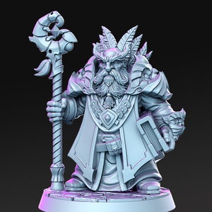Dwarf Wizard | Dwarf | Miniatures | Wizard  | Spell | Dungeons and Dragons | 28mm and 32mm | Pathfinder | Unpainted