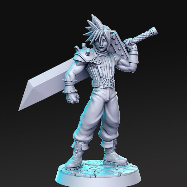 Rogue Fighter Claude Classic JRPG | 28mm,32mm, 54mm,75mm Scale Miniature |  Unpainted resin Figurine D&D Tabletop Fantasy Miniature Gaming