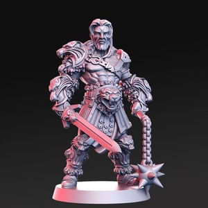 Gladiator Fighter | Resin | Dual Wielder Sword and Morningstar | Dungeons and Dragons | 28mm and 32mm | Pathfinder | Figure for Painting |