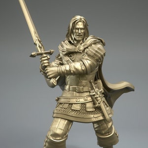 Human Ranger Fighter with Sword | Miniature | 28mm, 32mm, 54mm, 75mm, 100mm Scales | Pathfinder Figure | DnD | Figurine unpainted |