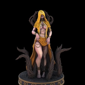 Female Cult Fanatic, Cleric, Warlock, Witch | Unpainted Miniature | 28mm, 32mm,54mm, 75mm, 100mm Scales | Pathfinder Figure | DnD | Figurine