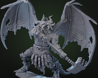 Gevleugelde Dragonborn Paladin miniatuur | Hammer Knight | ONGEVERFD hars