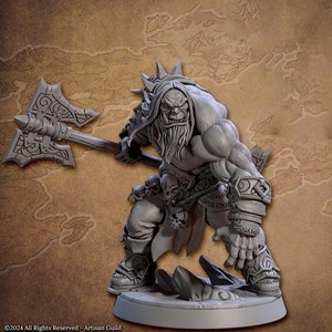 Orc Fighter Barbarian with Double Side Battle Axe DnD | 28mm, 32mm, 54mm, 75mm Scale Miniature | Dungeons and Dragons | Artisan Guild
