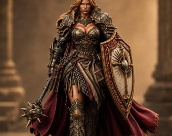 Female Cleric Miniature, Soleira Battle Priestess, PaintedOrNot Original Unpainted Mini | 5 Sizes