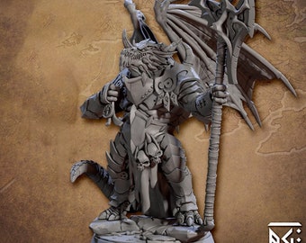 Modelo de arma de asta de luchador paladín Dragonborn / 4 tamaños / Miniatura de resina a escala D&D Pathfinder