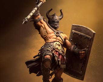 Human Barbarian With 2-handed Axe PC / NPC Unpainted Mini|5 Sizes