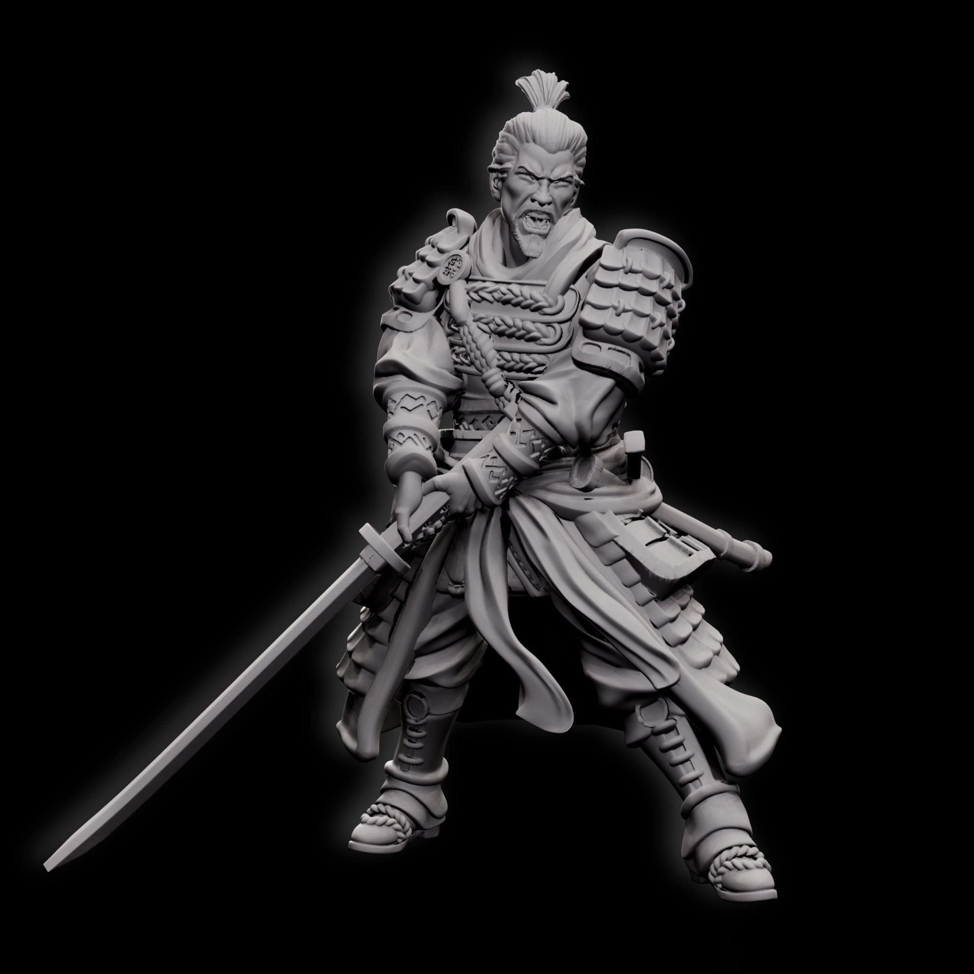 Human Fighter Samurai Kensa with Katana & Armor | DnD Miniature 28mm,32mm,54mm, 75mm,100mm Scale Pathfinder Figure/ DnD Figurine unpainted