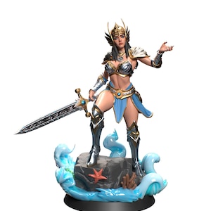 Luchadora, maestra de espada paladín / NPC de PC en miniatura sin pintar / también en topless NSFW / escala de 28 mm, 32 mm, 54 mm, 75 mm, 100 mm / Dungeons & Dragons 5e