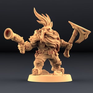 Dwarf Fighter Gunslinger  | Dungeons and Dragons D&D 5E | 28mm,32mm Scales | 54mm, 75mm TALL | Pathfinder Mini for Painting | Artisan Guild