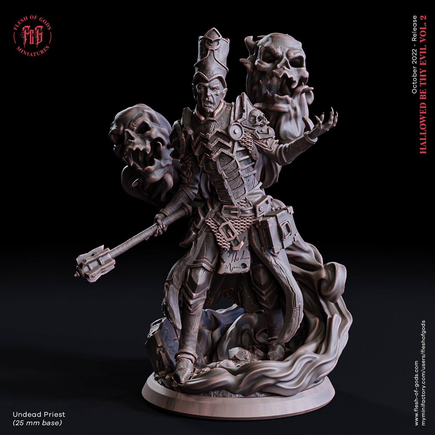 Dark Cleric Miniature With Mace and Skulls | Unpainted Resin Dnd
