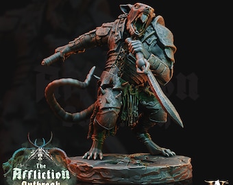 Wererat Heavy Armor Mace Shield Miniatura D&D 5e Pathfinder Ratfolk Niepomalowana żywica 5 rozmiarów