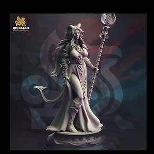 Tiefling Weiblicher Kleriker, Zauberer, Zauberer PC NPC Miniatur | 28mm, 32mm,54mm,75mm, 100mm Skalen | Dungeons and Dragons Pathfinder | DM Versteck