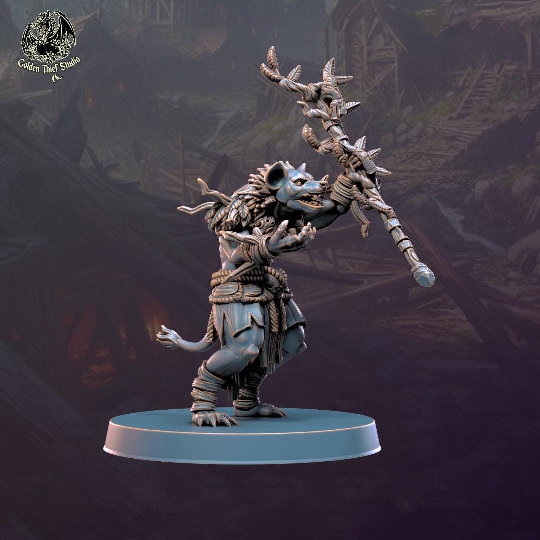 Gnoll Druide, Schamane, Kleriker| Harz Miniatur | Dungeons and Dragons | 28mm,32mm,54mm,75mm,100mm Skalen | Pathfinder Hyäne Humanoid | D&D 5e |