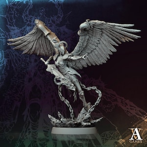 Human Female Winged Paladin Cleric w/ Sword | Miniature | 28mm, 32mm, 54mm,75mm Scales | Pathfinder Figure | DnD | Figurine unpainted