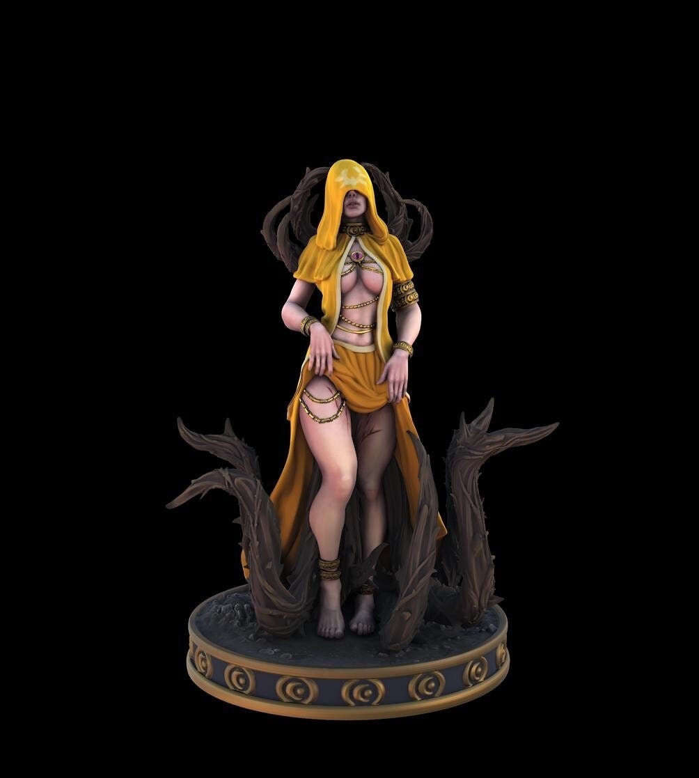 Female Cult Fanatic, Cleric, Warlock, Witch | Unpainted Miniature | 28mm, 32mm,54mm, 75mm, 100mm Scales | Pathfinder Figure | DnD | Figurine