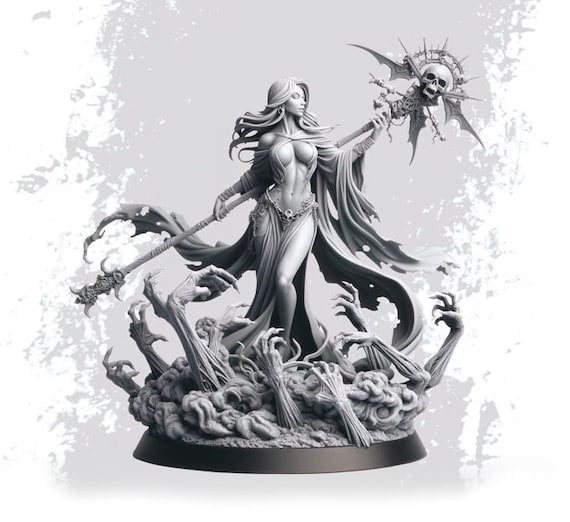 Female Necromancer Miniature | Dark Spellcaster | Resin 28mm 32mm 54mm 75mm 100mm