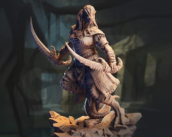 Figura de PC PNJ Dragonborn, asesina pícara, miniatura (5 tamaños/escalas), Pathfinder, DnD