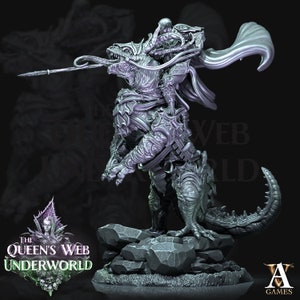 Mounted Dark Elf Fighter on Riding Lizard | 28mm and 32mm scale| DnD 5e Miniature | Drow Rider | Dungeons and Dragons| Pathfinder