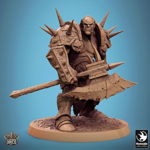 Orc Fighter Barbarian Battle Axe, Half-Orc | Scales: 28mm,32mm ,,54mm,75mm,100mm  Megaboss | Dungeons & Dragons 5e |Pathfinder