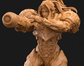 Female Commander Armored | No Helmet or Helmet | 28mm, 32mm Scales also 50mm, 75mm, 100mm | Sci-Fi  miniatures | Fan Art
