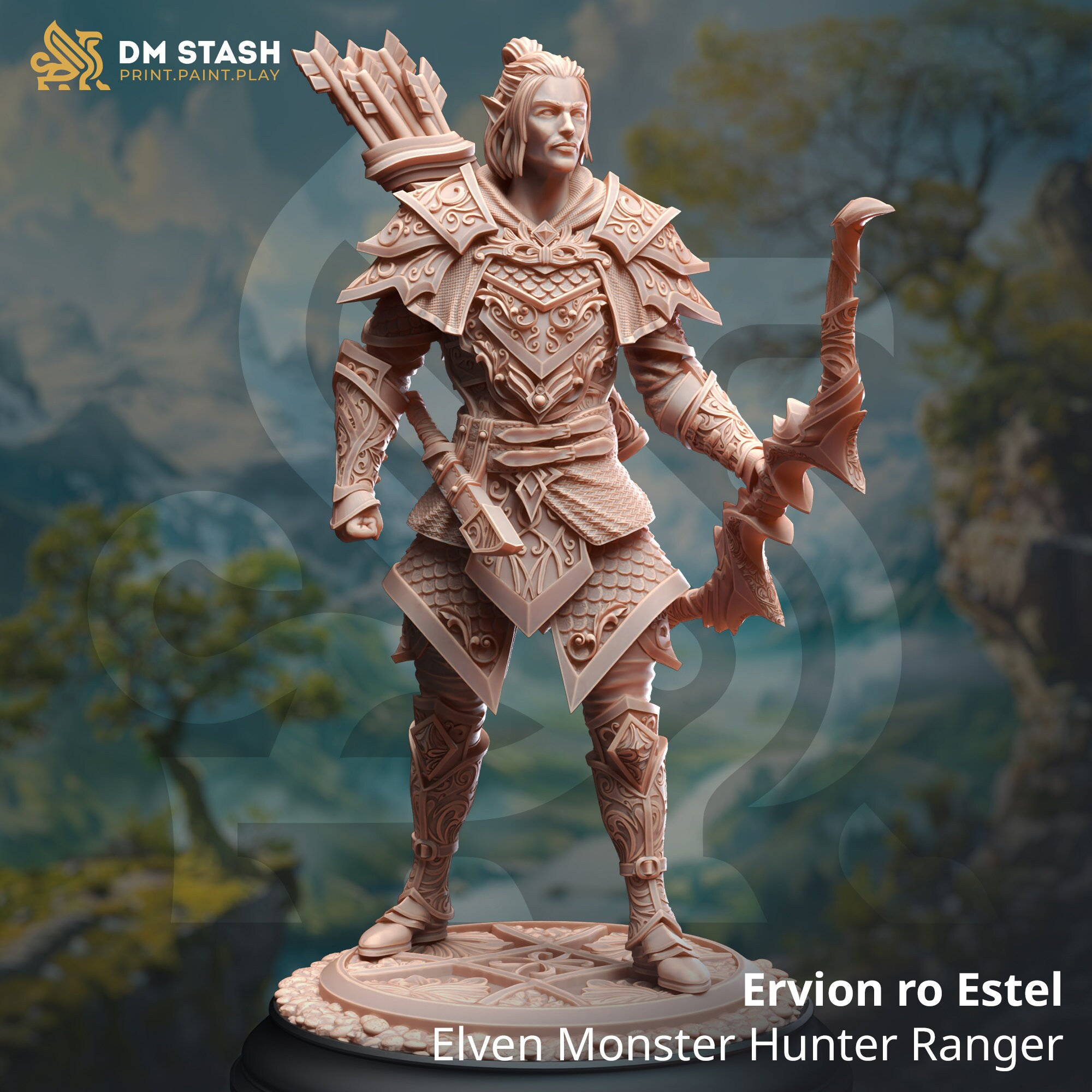 Elf Male Ranger Fighter Sharpshooter PC / NPC | 28mm, 32mm,54mm, 75mm, 100mm Scales | Dungeons and Dragons | Pathfinder | DM Stash