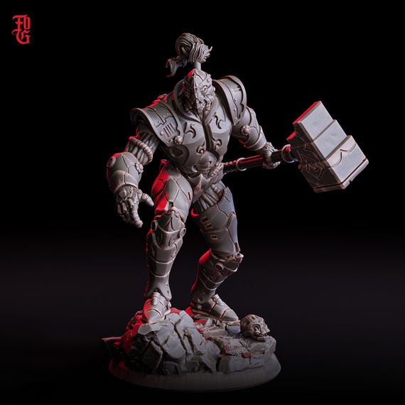 Warforged Paladin, Fighter, Battle Hammer Miniature | 5 Sizes