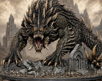 Tarrasque Miniature | Colossal Behemoth Boss Monster | Drovaskorn | UNPAINTED Resin 5E Pathfinder