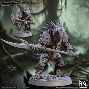 Lizardman Lizardfolk, Fighter, Ranger, Paladin PC NPC  | 28mm,32mm,54mm,75mm,100mm Scale Resin Miniature | Dungeons & Dragons |Artisan Guild