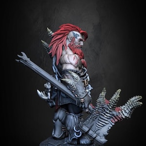 Dwarf Barbarian Fighter Demon Hunter |Unpainted Miniature| 28mm,32mm,54mm,75mm,100mm Scales | Pathfinder Figure | DnD | Figurine unpainted |
