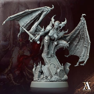 Succubus Demon, Female Winged Vampire Lord, Strahd Bride UNPAINTED | 28mm,32mm, 54mm,75mm,100mm | Dungeons & Dragons | Pathfinder |
