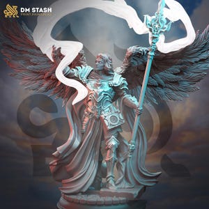 Human Winged Paladin Cleric with Spear | Miniature | 28mm, 32mm, 54mm,75mm, 100mm Scales | Pathfinder Figure | DnD | Figurine unpainted |