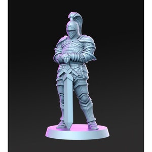 Knight | Paladin | Miniature | Fighter | Heavy Armor | Dungeons and Dragons | 28mm Scale | 32mm scale | Pathfinder | Figure for Painting|