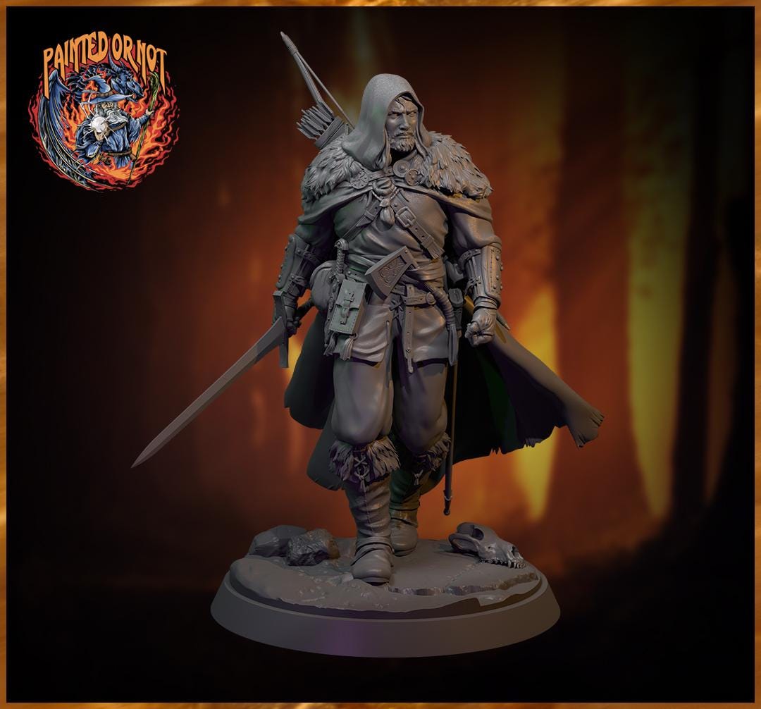 DIgital STL | Human Ranger Fighter with Sword, Paintedornot Original Design| 28mm, 32mm, 54mm,75mm, 100mm Scales | Pathfinder |DnD 5e