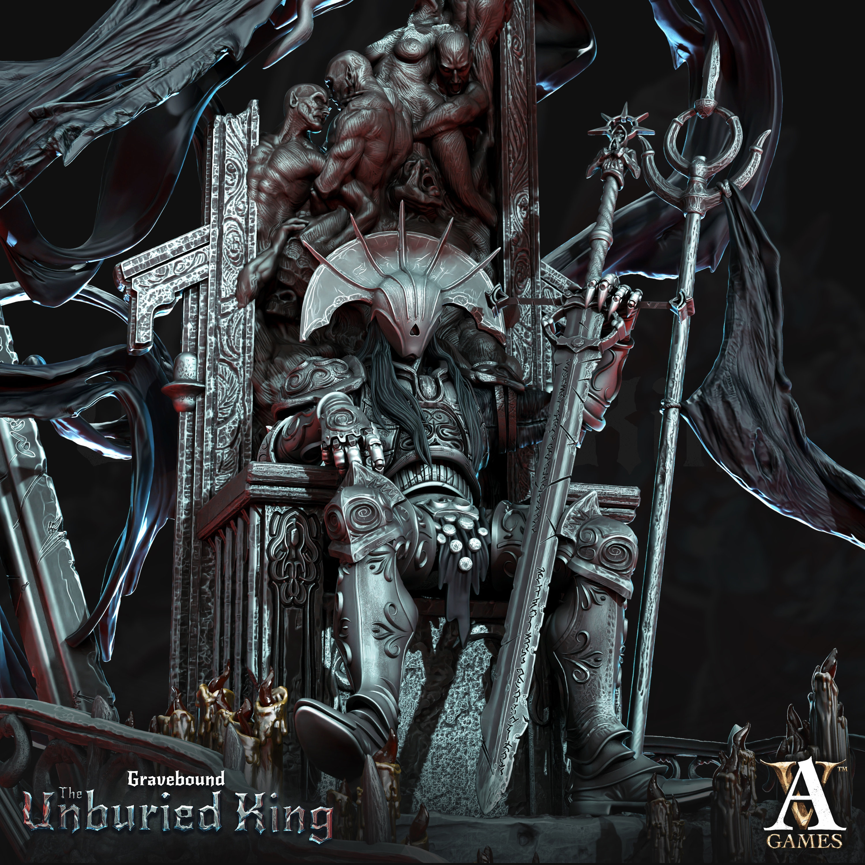 Undead Death Knight King Throne Lich King 100mm Base D&D Resin