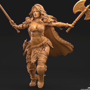 Female Legendary Fighter Battlemaster Barbarian PC or NPC | 28mm, 32mm Scales also 50mm and 100mm | Dungeons and Dragons | Pathfinder |
