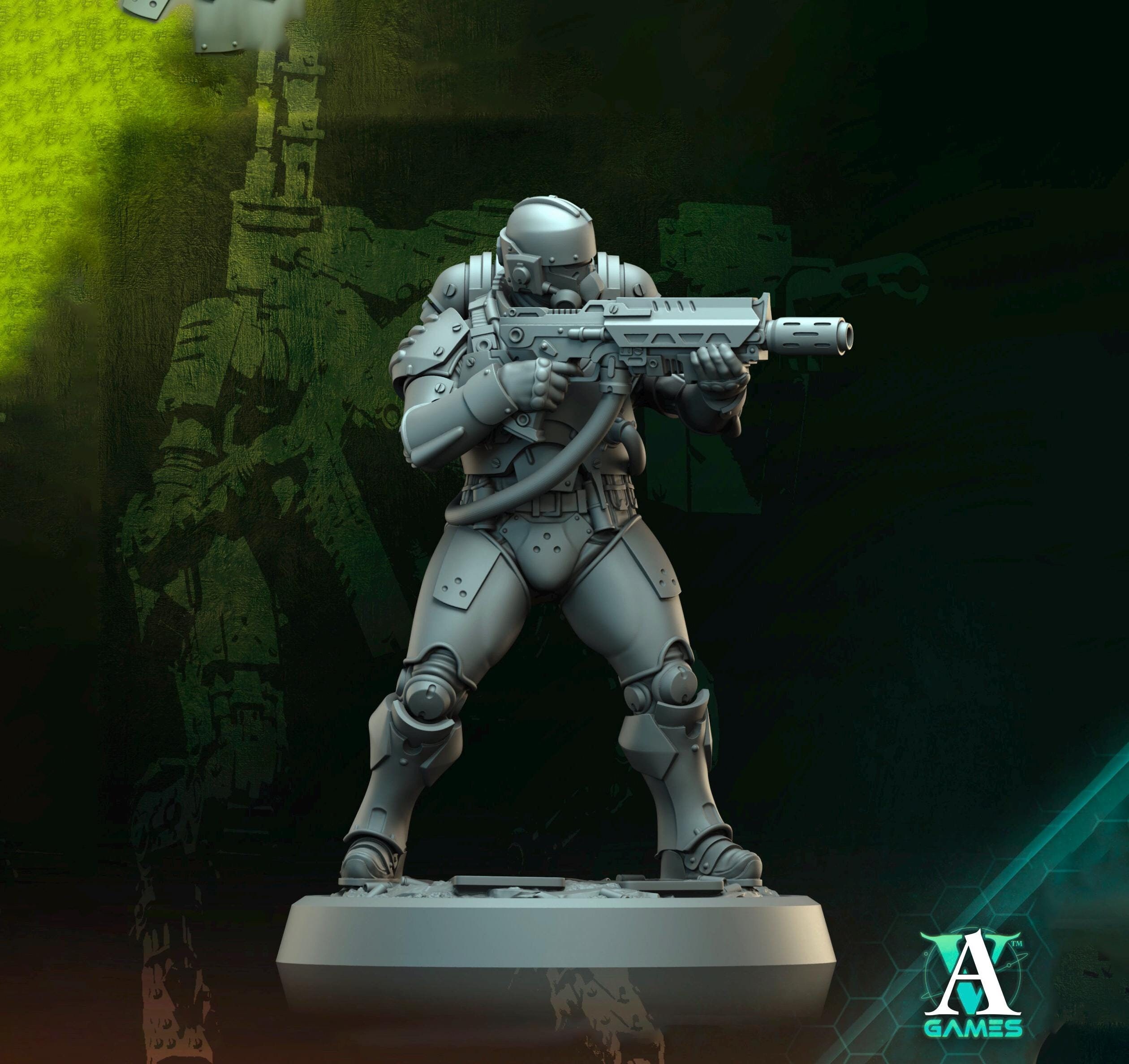 Sci-Fi Miniature Space Soldier Argo Commando |  28mm,32mm Scales & 54mm,75mm,100mm TALL | Resin Mini | Shocktrooper TPG | Archvillain Games