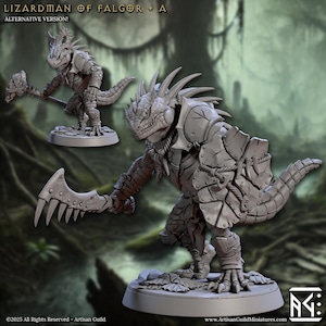 Lizardman Lizardfolk, Fighter, Ranger, Paladin PC NPC  | 28mm,32mm,54mm,75mm,100mm Scale Resin Miniature | Dungeons & Dragons |Artisan Guild