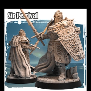 Menselijk paladijnjagerszwaard en schild, platemail | Ongeverfde miniatuur | 28 mm, 32 mm, 54 mm, 75 mm, 100 mm Schalen | Pathfinder-figuur | DnD | |