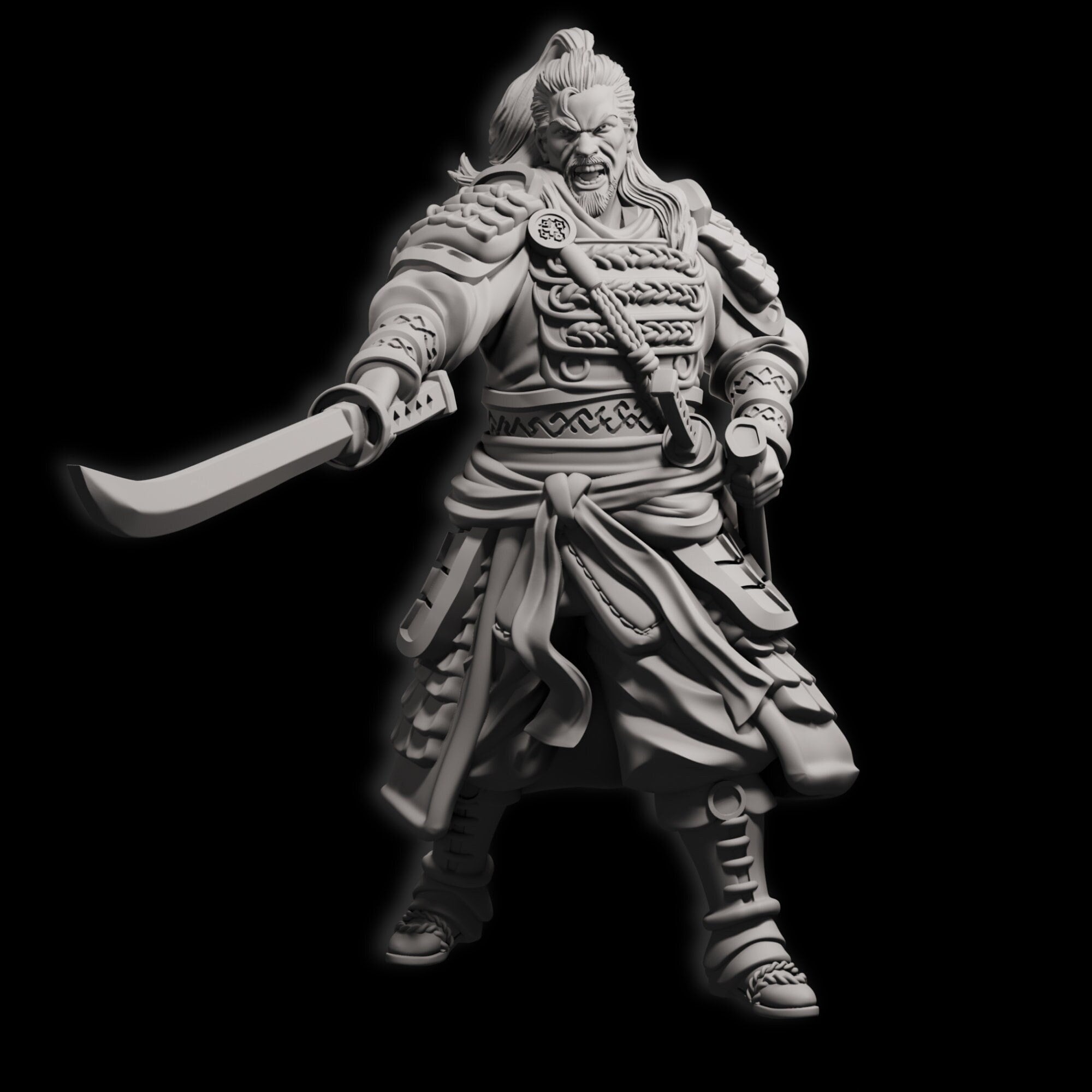 Human Fighter Samurai Kensa with Katana & Armor | DnD Miniature 28mm,32mm,54mm, 75mm,100mm Scale Pathfinder Figure/ DnD Figurine unpainted