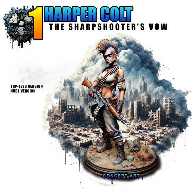 Female Sci-Fi Warrior Soldier, PC NPC Unpainted Resin Miniature | NSFW Topless & Nude versions | 28mm, 32mm,54mm, 75mm, 100mm Scales |DnD 5e