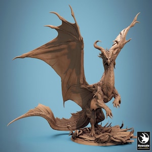May include: A detailed, hand-painted miniature of a two-headed dragon with brown wings, standing on a rocky base. The dragon has a fierce expression and sharp claws.