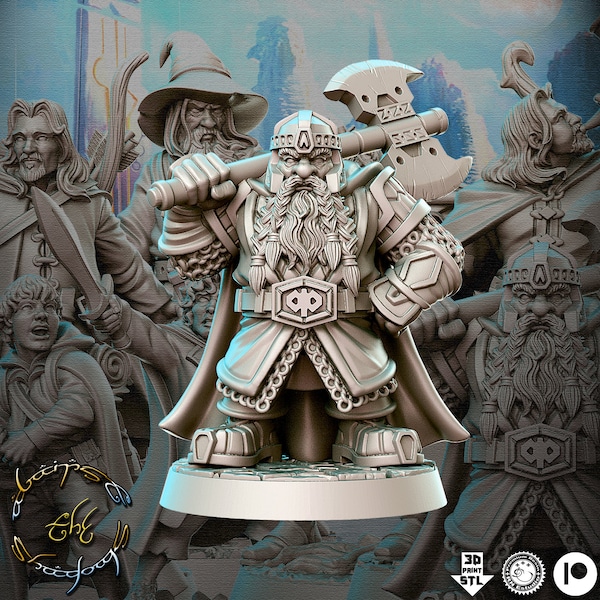 Fighter Dwarf Miniatures| Dungeons and Dragons | 28mm, 32mm, 54mm, 75mm Scales| Pathfinder | Resin Figure for Painting | RN Estudio